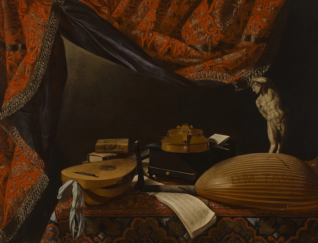 Natura morta con strumenti musicali e una piccola statua classica - Royal Museums of Fine Arts of Belgium